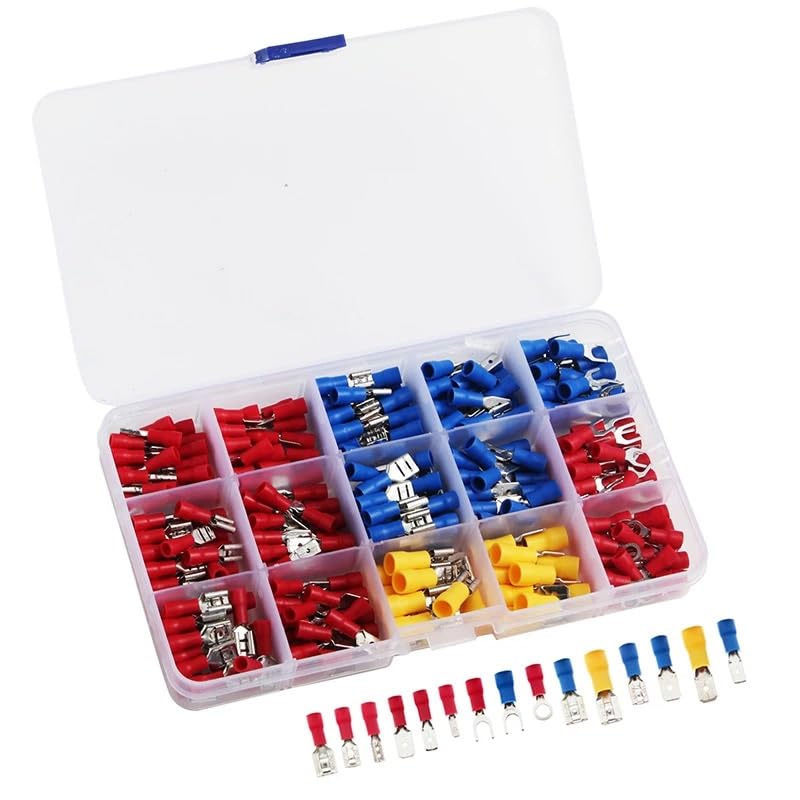 280pcs Spade Insulated Terminals Cable Connector Electrical Wire Crimp Butt Ring Fork Set Ring Lugs Rolled Crimp with Plier VUQLDHAYZ