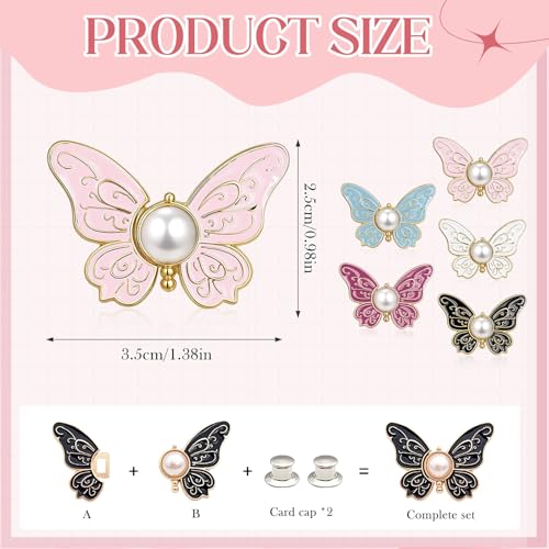 Image of TecoKart 5 Sets Butterfly Jean Buttons Waist Tightener for Loose Pants, No-Sew Adjustable Waist Buckle Clips, Detachable Decorative Jean Button Pins for Women's Jeans & Skirts