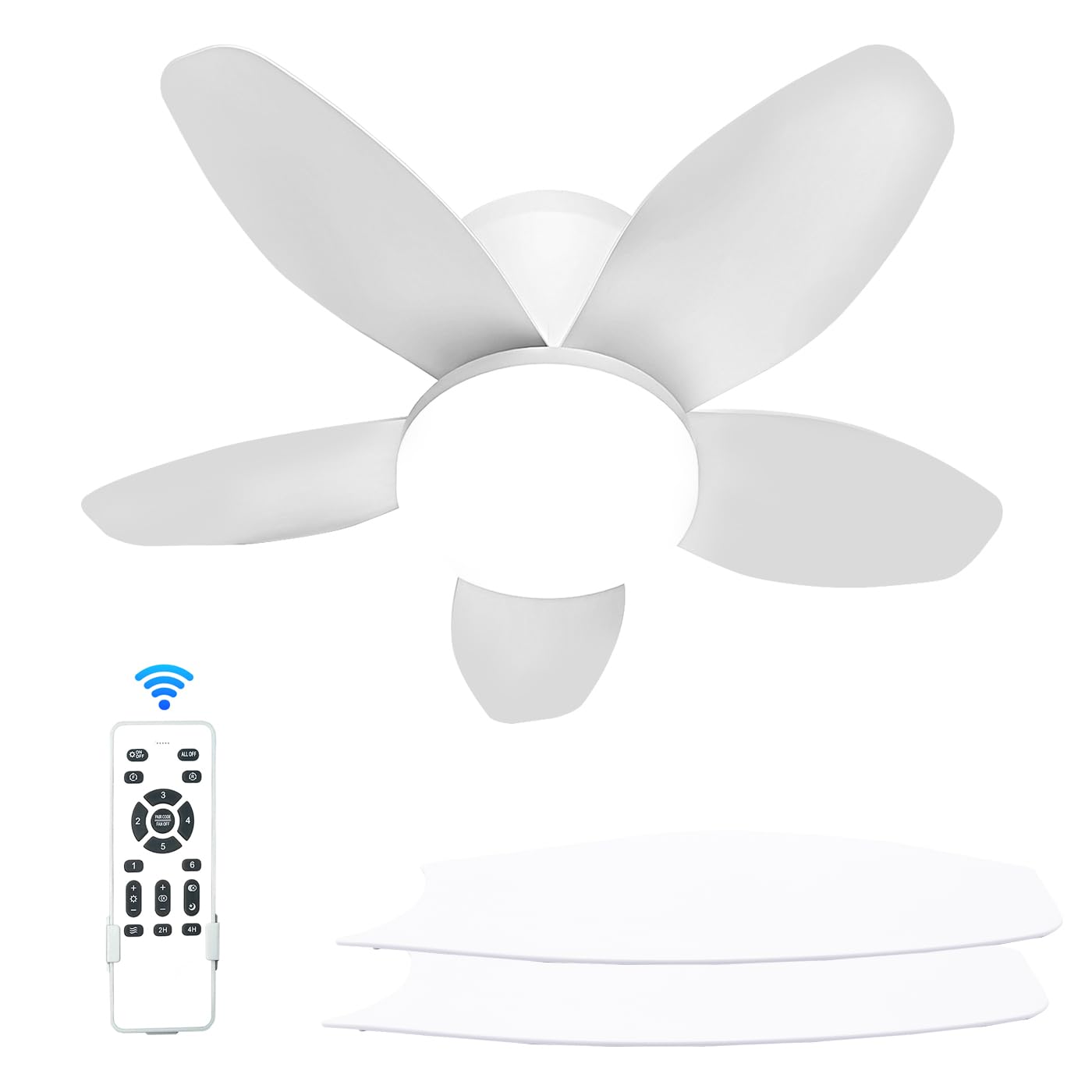 Ventilador de techo moderno de 5 aspas con luz LED y mando a distancia, iluminación regulable + ventilador silencioso para sala de estar, dormitorio, cocina, techo de bajo consumo
