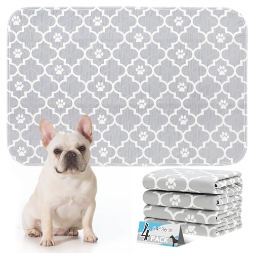 Image of Washable Pee Pads for Dogs - 36 inchx24 inch 4PCS, Whelping Pad for Puppy Training, Playpen Crate Bed Floor Protector, Reusable Dog Potty Pads Non-Slip, Super Absorbent & Odor Controlling, Gray Floral