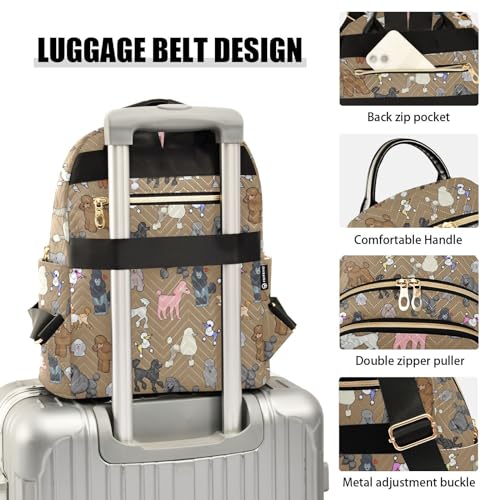 Image of Women Fashion Backpack Purse Poodle Dog Rucksack, M | Casual Lightweight Quilted Daypack Ladies Bag for College Travel Work