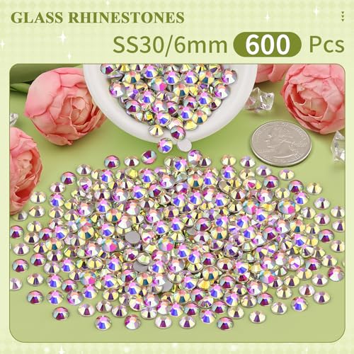 Image of 600PCS SS30 /6mm Crystal Glass Rhinestones for Bedazzling (Crystal AB) | Flatback Rhinestones for Crafting DIY Nail Art Makeup Decoration, Gems Diomand Charms for Tumbler Shoes Clothing Mug