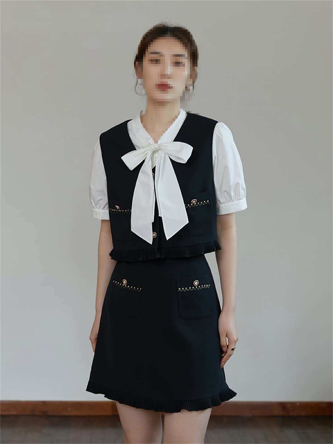 Blusas Blancas de Manga Corta con Cuello de Pajarita para Mujer Camisas Informales de algodón para Mujer de Oficina con Encaje Recto