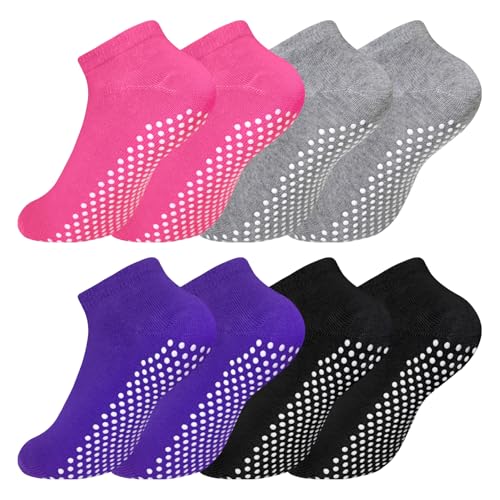 Image of SkiBeaut Pilates Grips Women Socks, 4 Pairs Non Slip Yoga Ballet Dance Sticky Hospital Home Socks with Grippers for Woman