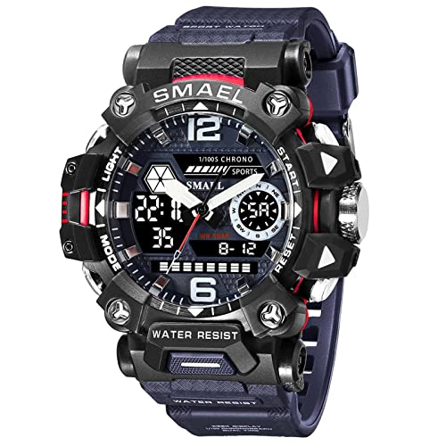 HFWXYSA Relojes Deportivos para Hombre Digital Militares Relojes con Alarma Multifuncional Cronómetro Militar Relojes De Pulsera para Hombre,Azul