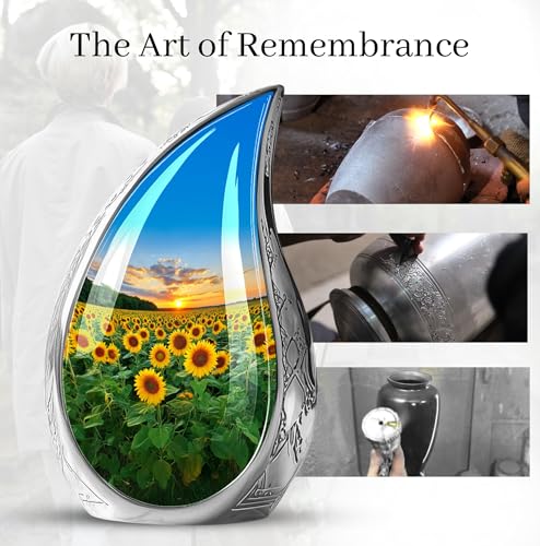 Image of Teardrop Sunflower Urns for Human Ashes - Sunset Sunflower Urn for Human Ashes Adult Male - Cremation Urns for Men and Women - Funeral Urn for Adult Woman 10inch