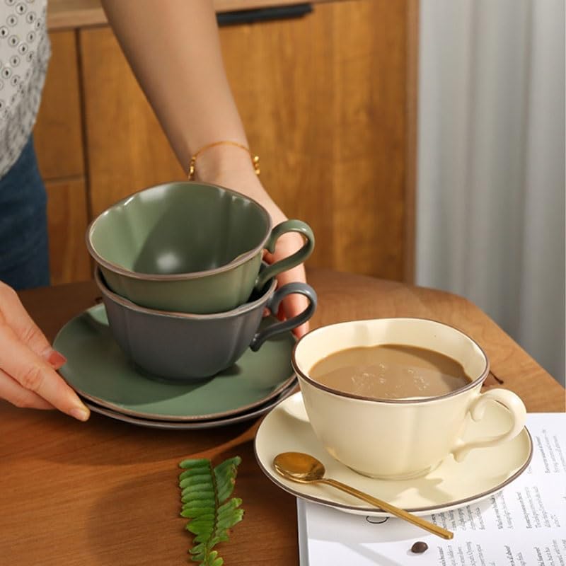 Porcelanowy kubek do kawy ze spodkiem, Światło Zestaw ceramicznych filiżanek do kawy i spodków Kubek popołudniowej herbaty Latte(Style3)