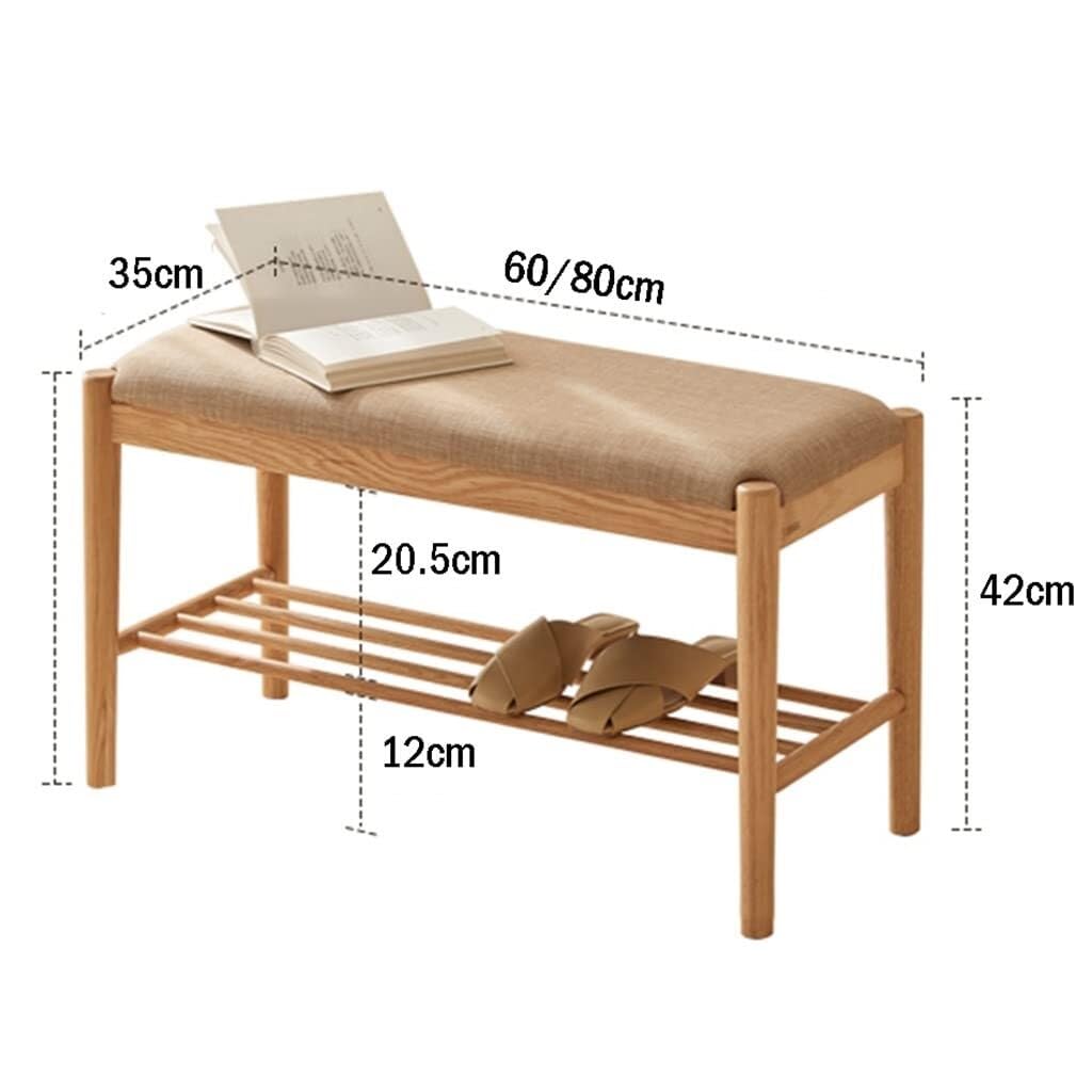 Scarpiera in legno di quercia massello con sedile imbottito - Scarpiera compatta e ripiano portaoggetti - Organizer per impieghi gravosi per ingresso - Finitura naturale (60 cm)