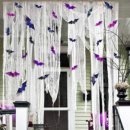 72Pcs Bats Halloween Decoration Iridescent 3D Bats Wall Decor Black Purple Holographic Paper Decorative Bat Wall Art Decals Stickers Spooky Bats for Halloween Home Room Decor Party Decoration Supplies by Pink Blume - Used condition - Image 5