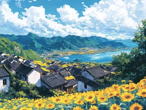 Peinture par numéro adulte paysage de ville fleurie pour décorer votre salon