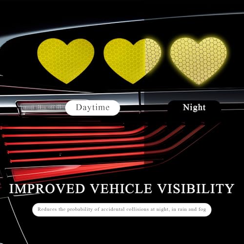 Image of 10PCS Vinyl Decal for Cars, High Intensity Reflective Sticker Night Safety Sign Bumper Decals, Waterproof Grid Vinyl Stickers Scratch Cover for Auto Window Laptop (Heart, Yellow)