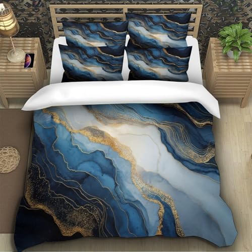 Housse de Couette Facile à Enfiler Fermeture Éclair Microfibre Douce Lit Double 3D