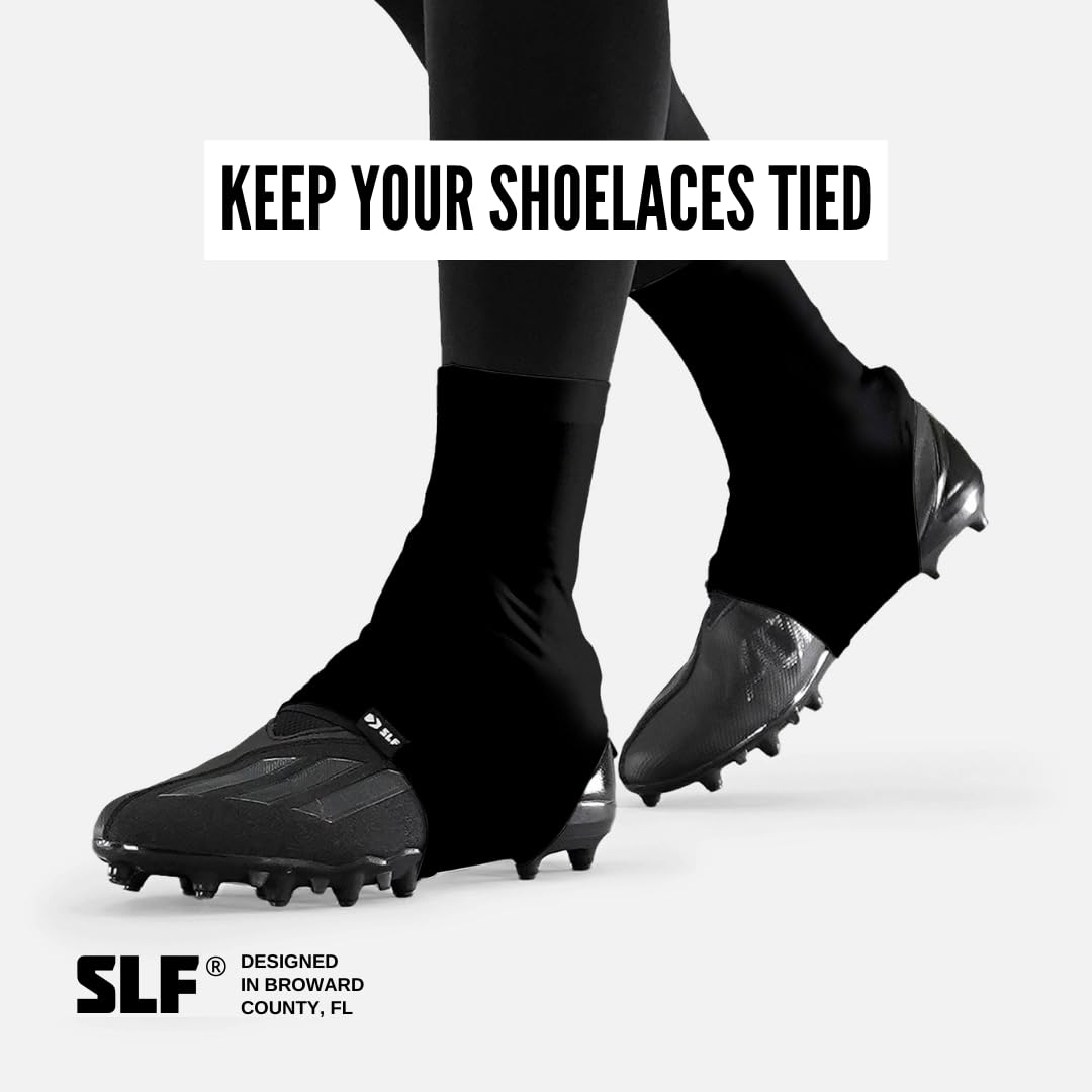SLEEFS Spats/Football Cleat Covers - Laces Covers/Premium Wraps for Cleats for Football, Baseball, Soccer, Field Hockey and More - Youth and Adult Sizes for Men, Boys and Girls - Black, Small