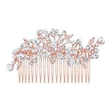 EVER FAITH Damen Haarkamm klar Strass Kristall Blühende Blumen Blatt Atemberaubend Hochzeit Braut Elegant Haarschmuck Klar Rosa-Gold-Ton