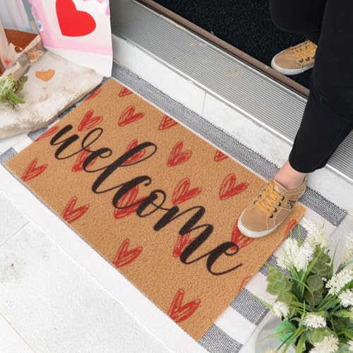 GRETJOB Valentine\'s Day Coir Doormat, Artificial Red Love Heart Welcome Mat Non-Slip Floor Mat Entrance Door Rugs for Indoor Outdoor Home Bathroom Decor, 16.5 x 29 Inch - Thumbnail 3