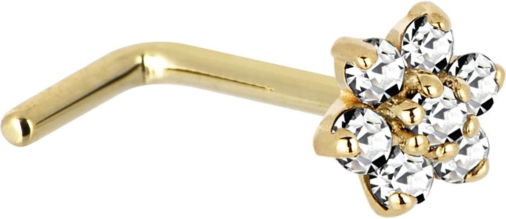 Body Candy Solid 14K Gold Nose Ring - 20G 18G Flower CZ Nose Stud - Handmade in USA Hypoallergenic Piercing Jewelry