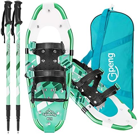 Gpeng 3-in-1 Xtreme Lightweight Terrain Snowshoes for Men Women Youth Kids, Light Weight Aluminum Alloy Terrain Snow Shoes with Trekking Poles and Carrying Tote Bag, 14"/21"/ 25"/27"/ 30"