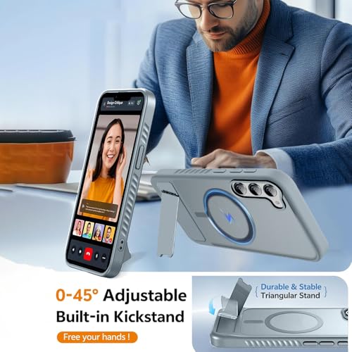 Image of KARWAN️Ultra Hybrid Matte Back Cover Case Compatible with Stand Magnetic for Samsung Galaxy S23 | Mag-Safe Wireless Charging | Camera Bump Protection -(Grey)