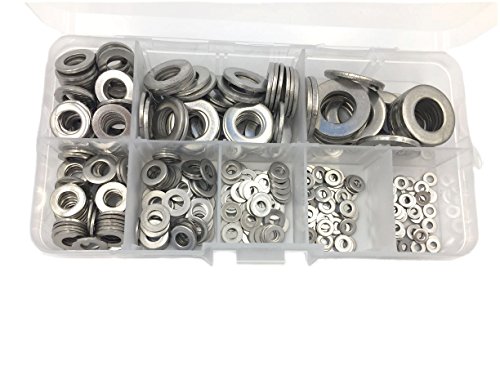 HVAZI 360PCS Stainless Steel Flat Washers Assortment Kit for M2 M2.5 M3 M4 M5 M6 M8 M10 Screws Bolt