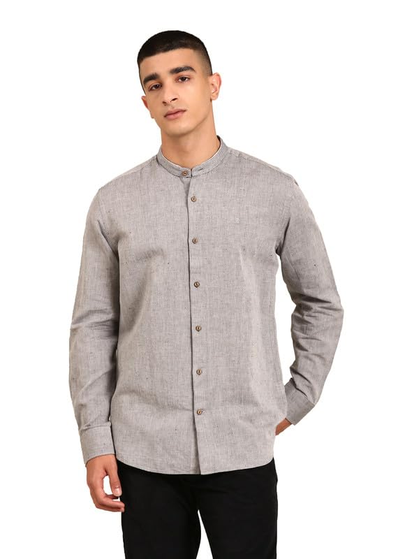 Image of Cavallo by Linen Club Men's Blended Linen Blue Solid Contemporary Fit Full Sleeve Casual Shirt