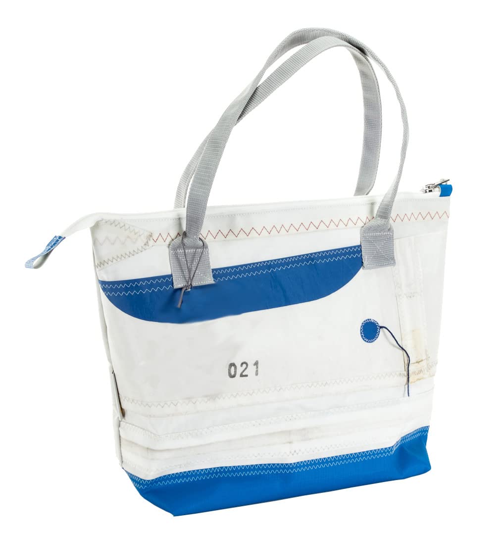 Shopper No. 21 - Bolsa de la compra de lona, diseño único SailArt Fashion, Blanco/Azul Marino, 34cm x 32cm x 15cm (HxBxL)