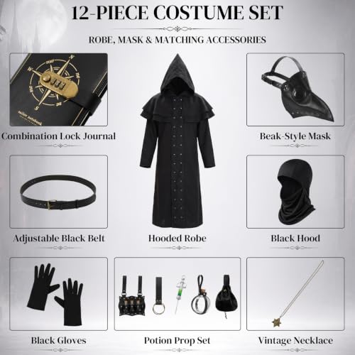 Image of Adult Plague Doctor Costume Set for Men Renaissance Medieval Costumes with Accessories for Halloween Cosplay