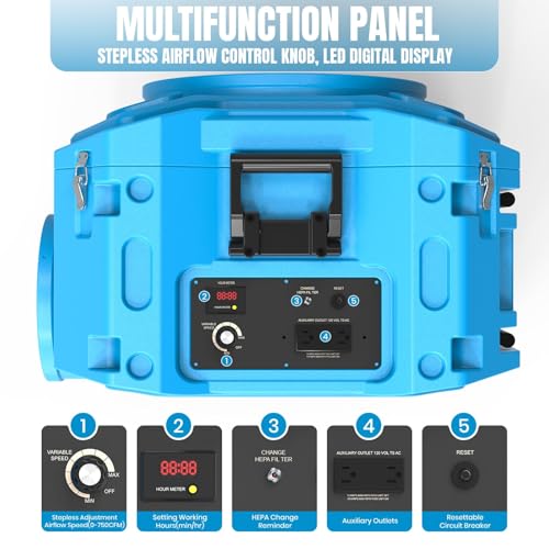 Image of Air Scrubber with 3-Stage Filtration, HEPA Air Scrubber Negative Air Machine with Lockable 360 Wheels & Auto-Foldable Handle, Portable Heavy Duty Air Cleaner for Home Industrial Commercial Use
