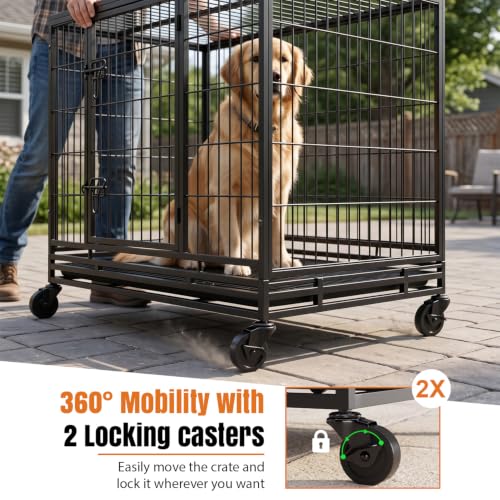 Image of Dog Crate Cage for Large Dogs Heavy Duty 48 /42 /36Inches Dog Kennel Pet Playpen for Training Indoor Outdoor with Plastic Tray Double Doors & Locks Design (42 inch)
