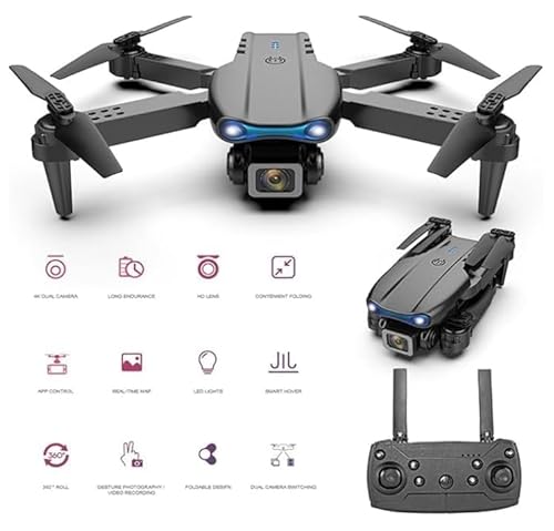 E99 PRO 4K Dual Camera Drone – Foldable Drone with Obstacle Avoidance, Headless Mode, Altitude Hold & Remote Control for Beginners black,