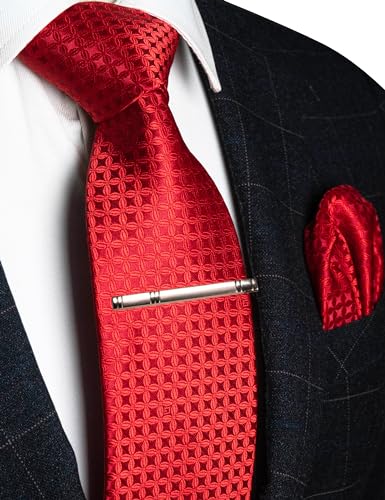 Image of RBOCOTT Mens Woven Tie and Pocket Square with Tie Bar Sets Solid Necktie