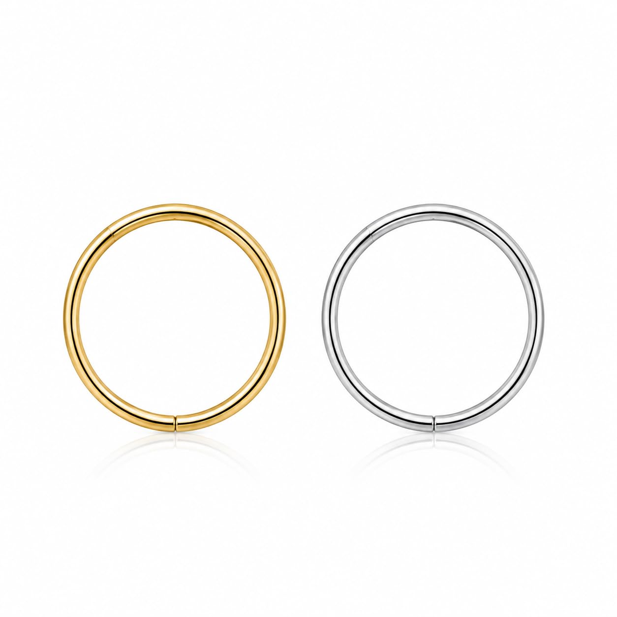 Pierce & Tell | Nose Ring Surgical Steel Hinged Septum Clicker Hoop 8mm - Cartilage Earring Hoop, Seamless Segment Rings Piercing Jewelry for Women Men 2-Pack (Gold + Silver Set)-image-7