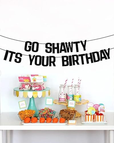 Go Shawty Its Your Birthday, Happy Birthday Banner,Hip Hop Birthday Banner, Party Banner Decorations Supplies For 25Th/30Th/35Th Men Women Birthday Black Glitter #TOP3