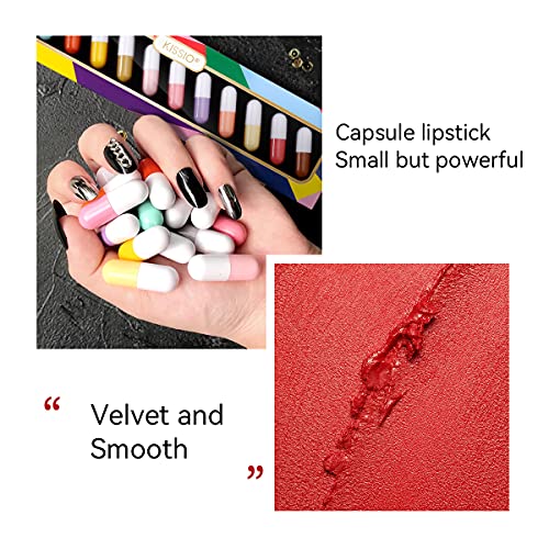 KISSIO Lipstick,Lipstick Set 12 Colors,Mini Matte Lipstick,Lip Capsules,Waterproof Long Lasting Mini Capsules Lipstick,2.33 Oz - Thumbnail 2