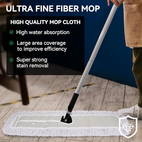 Image of 36 Inch Dust Mop Head: Replacement Medium Washable Commercial Mop Head Sweeper and Janitorial Replacement with Botton (White - 36 Inch, 3 Pack, Botton)