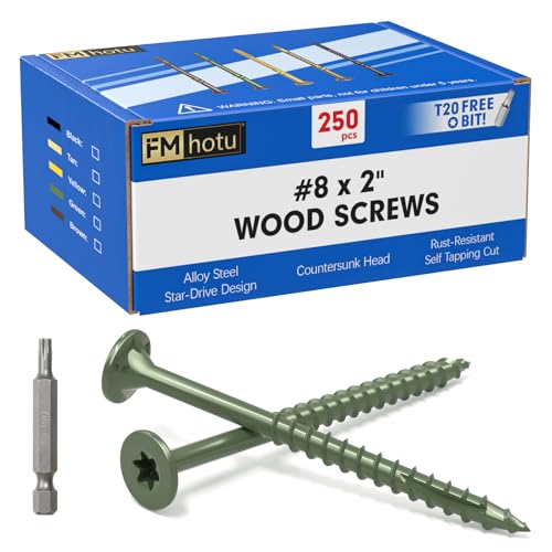 Image of #8 x 2 inch Deck Screws, 250Pcs Star Drive Wood Screws, Rust Resistant Timber Screws for Timber /Log /Landscaping Wood, T20 Star Bit Included, Green