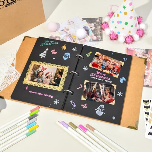 Álbum de fotos DIY para scrapbooking, tapa dura kraft, tamaño 8,3" x 10,5", 60 páginas, con pegamento de encaje, plantillas y pegamentos para esquinas, color caqui miniatura 6