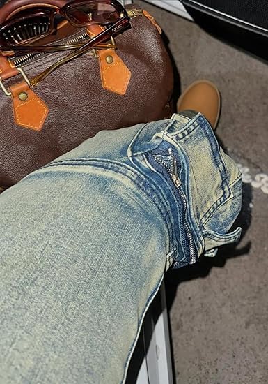 Women's Novelty Stretch Cargo Jeans Fashion Zip Side Slit High Waist Denim Jeans Y2K Streetwear Jeans Pants4