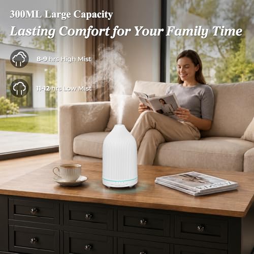 Image of URPOWER 300ML Essential Oil Diffusers for Home Ultrasonic Aromatherapy Diffuser Up to 10hrs with 7-Color LED Lights Auto Shut-Off High /Low Mist - Diffuser Oil Machine Humidifiers for Bedroom Office