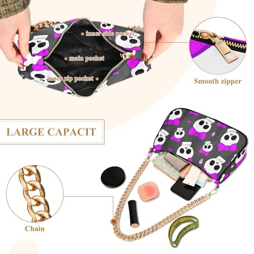 Skulls with Bows Shoulder Bag for Women, Handbag with Chain Strap, Soft Purse Tote Bag for Ladies4