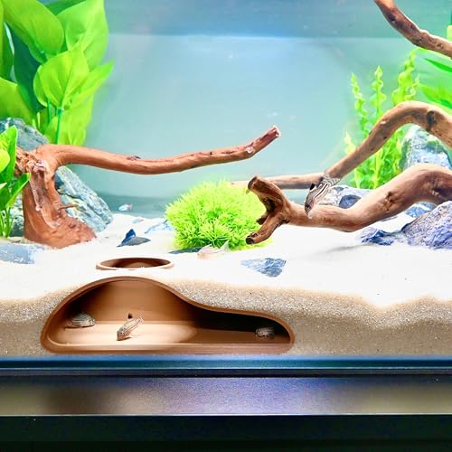 Image of Lucky Critter Aquarium Underground Tunnel Cave Natural Curve | Viewing Fish & Shrimp Under Gravel Tunnel | Fish Tank Decor Decoration Hideout Perfect for Corydora Catfish, Kuhli Loach, Pleco (Brown)