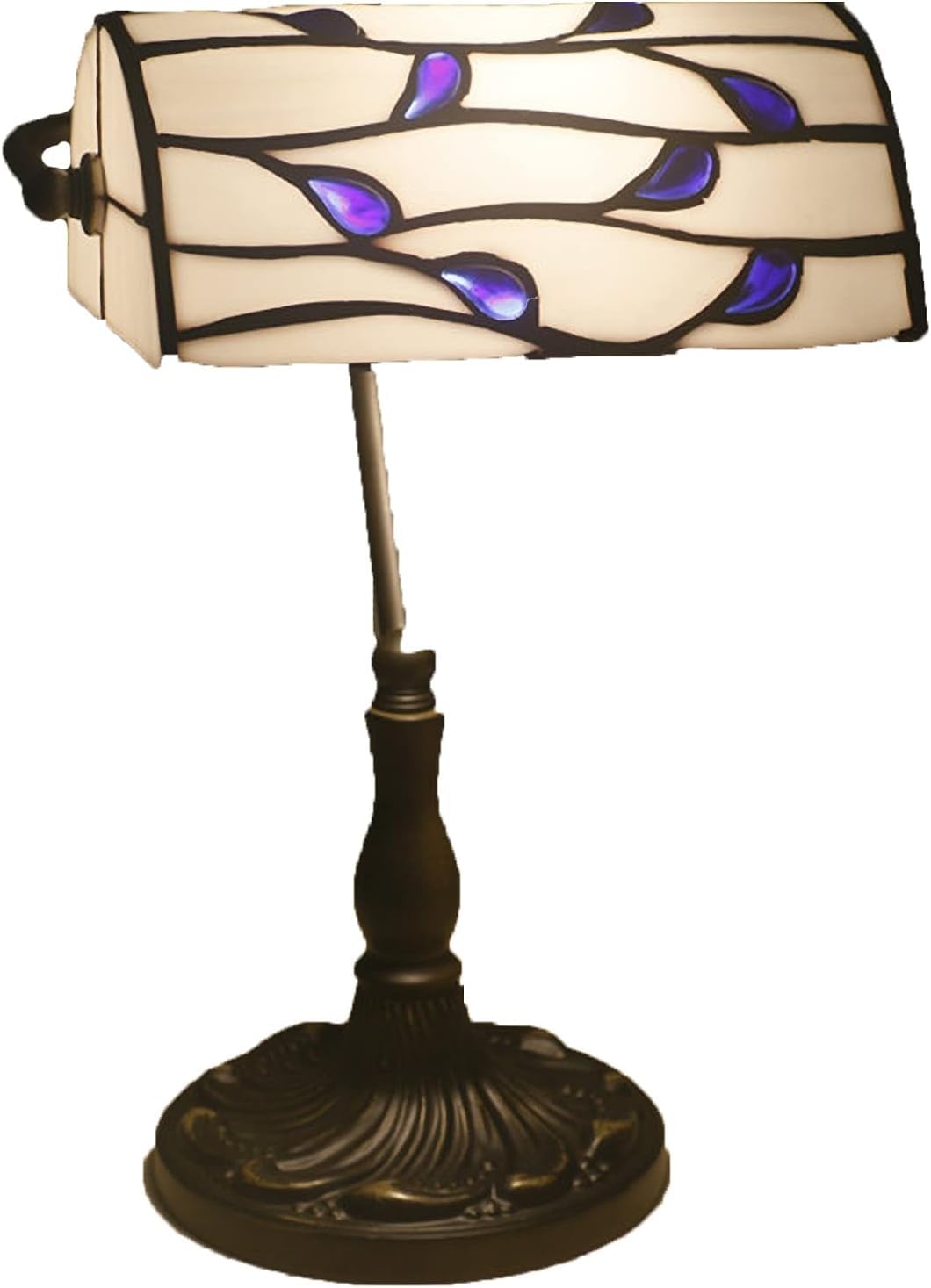 DFAEEKIYO Tiffany Desk Lamp Retro Banker Bedside Stained Glass Handmade Lampshade(Blue)