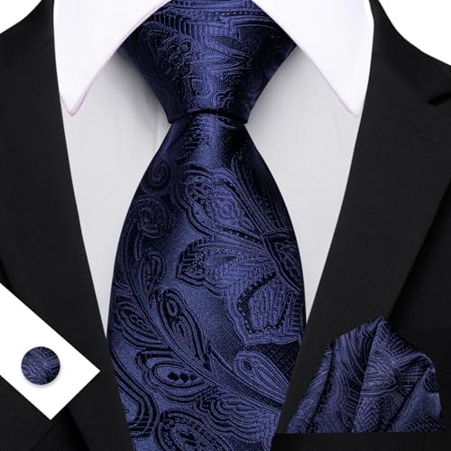 Image of Barry.Wang Men Tie Set Paisley Silk Necktie Pocket Square Cufflinks Formal Wedding Business Party