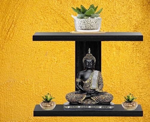 Image of Engineered Wood Wall Mounted Shelf for Living Room Floating Shelves for Bedroom Wall Display Rack for Hall Home and Office 2 Shelves (Black)