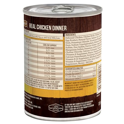 Image of Merrick Grain Free Premium and Natural Canned Dog Food,Soft and Healthy Wet Recipe,Real Chicken Dinner - 12.7 oz. Cans,(Pack of 24)