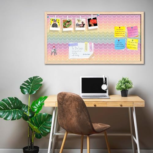 Image of ArtzFolio Wavey | Bulletin Board Notice Pin Board | Vision Soft Board Combo with Thumb Push Pins & Sticky Notes | Natural Brown Frame | 24 x 12 inch (61 x 30 cms)