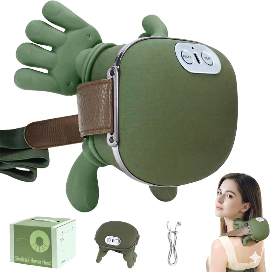 Masajeador cervical Espalda Hombros y Cuello con Manitas, Masaje 4D Shiatsu para Alivio Muscular y Relajación, Inalámbrico Recargable