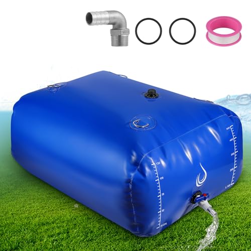 Image of LANUEVA 158 Gal /600L Portable Water Storage Bladder, 1000D PVC Foldable Water Tank with Spigots and Overflow Kit, Water Storage Containers for Emergency Water, RV, Irrigation&Camping (Blue, 600L)
