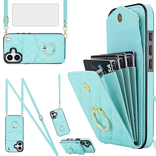 Coque iPhone 17 blocage RFID et anneau de support avec étui portefeuille intégré anti-choc