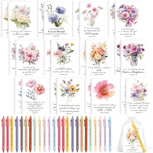 Image of Mooliwe 96 Pcs Positive Affirmation Gift Set Gratitude Notebooks with Pens Small Bags Motivational Encouragement Notepads Daily Affirmations Journal for Women Stress Relief Self Care (Bible)