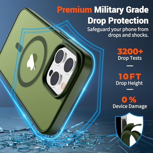 Image of SUPFINE Magnetic for iPhone 12 Pro Max Case(Compatible with MagSafe)(Military Grade Drop Protection) Slim Translucent Matte Shockproof with Anti-Fingerprint Phone Case,Cangling Green